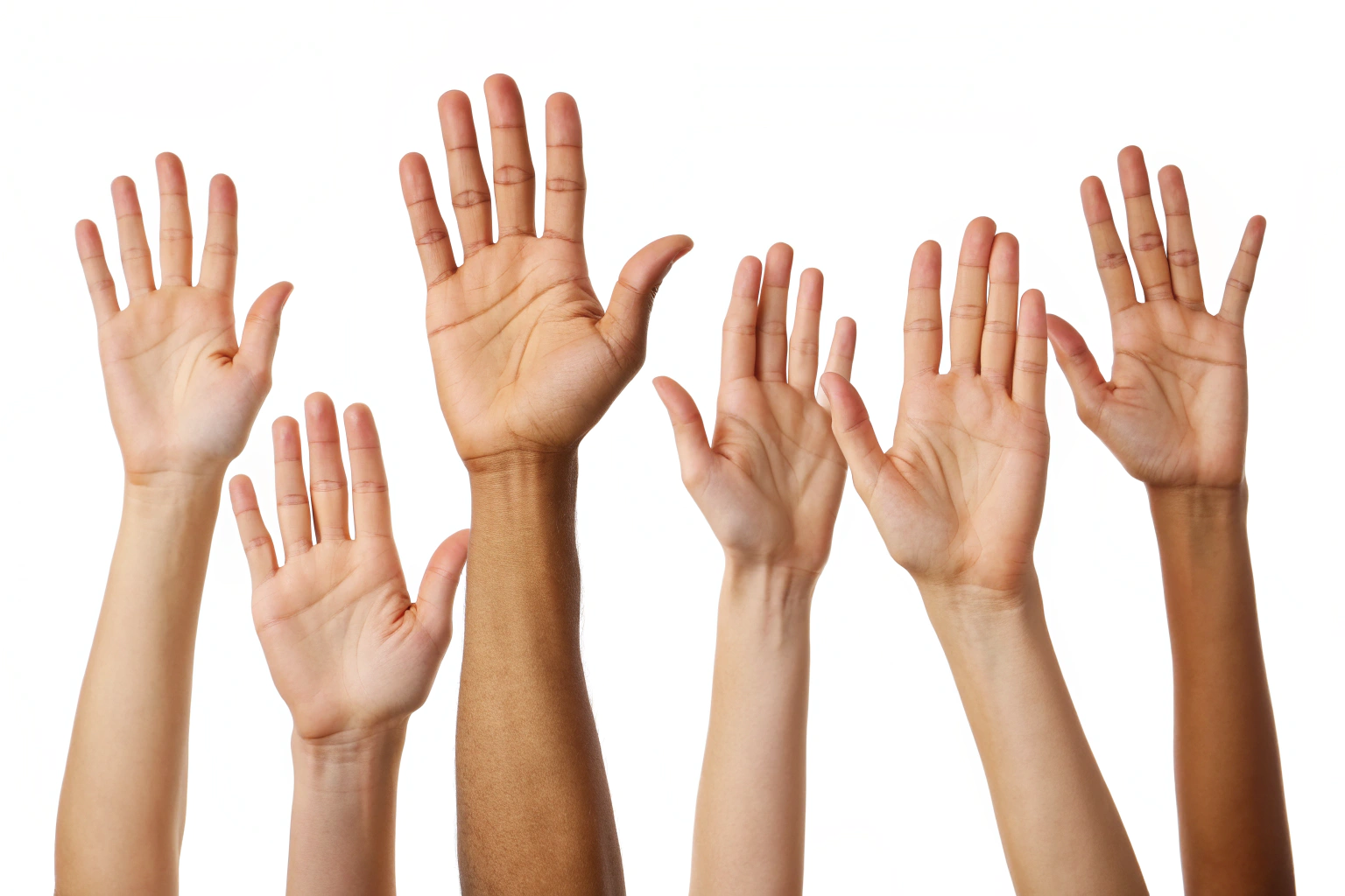 Multiple Diverse Hands Giving Thumbs Up Gesture Isolated