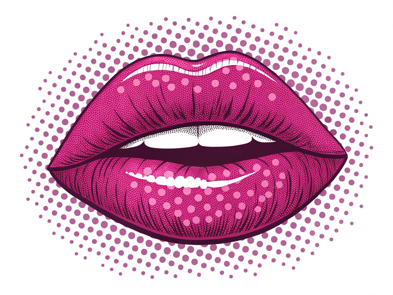 Pop Art Illustration of Female Lips with Halftone Dot Pattern Background