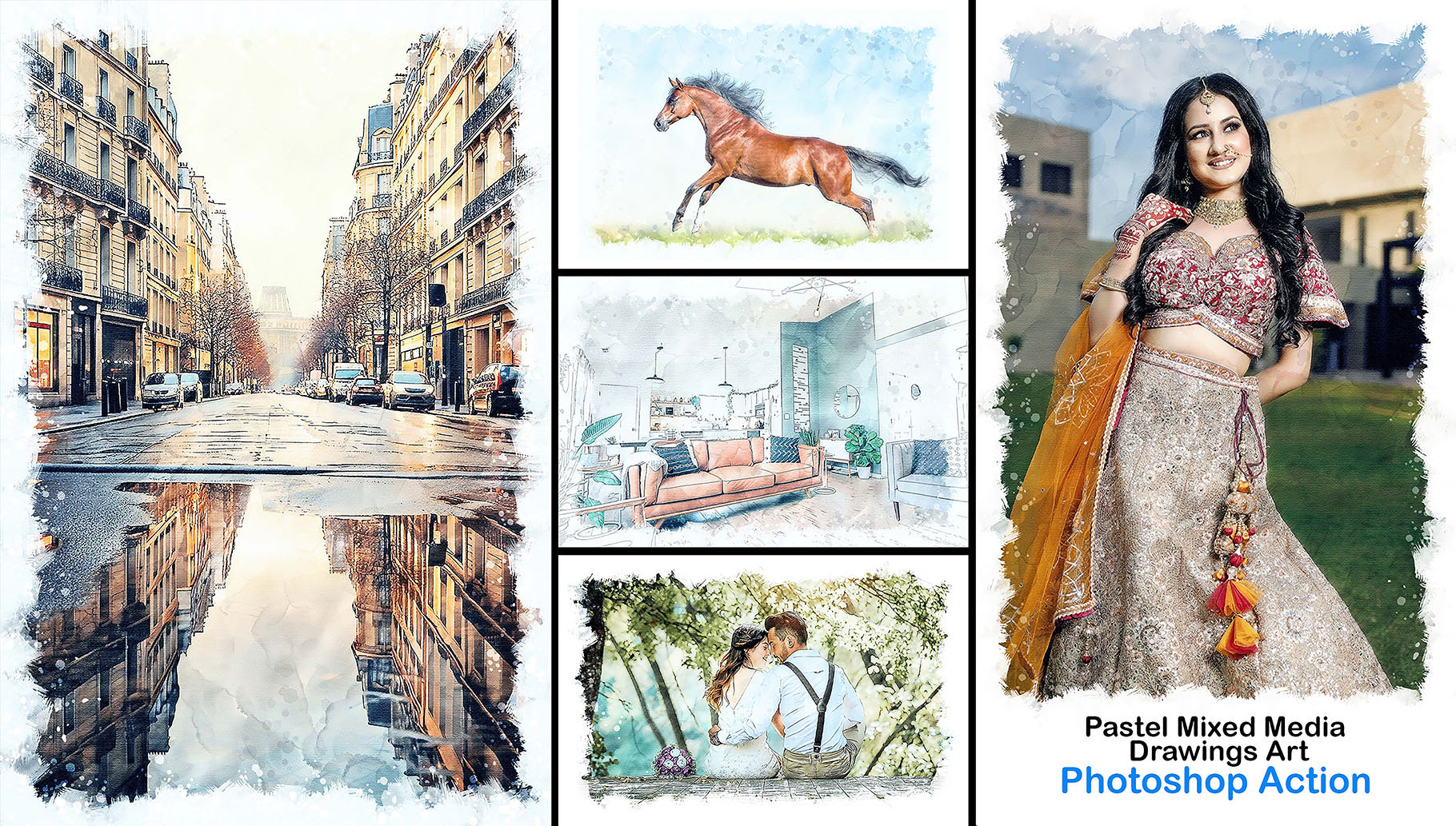 Pastel Mixed Media Drawings Photoshop Action