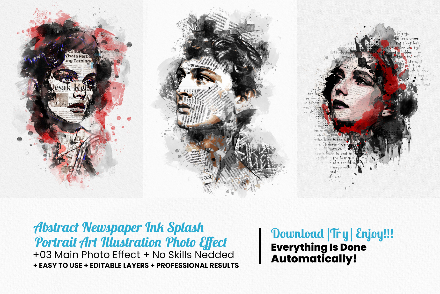 Newspaper Ink Splash Portrait Art Effect Template